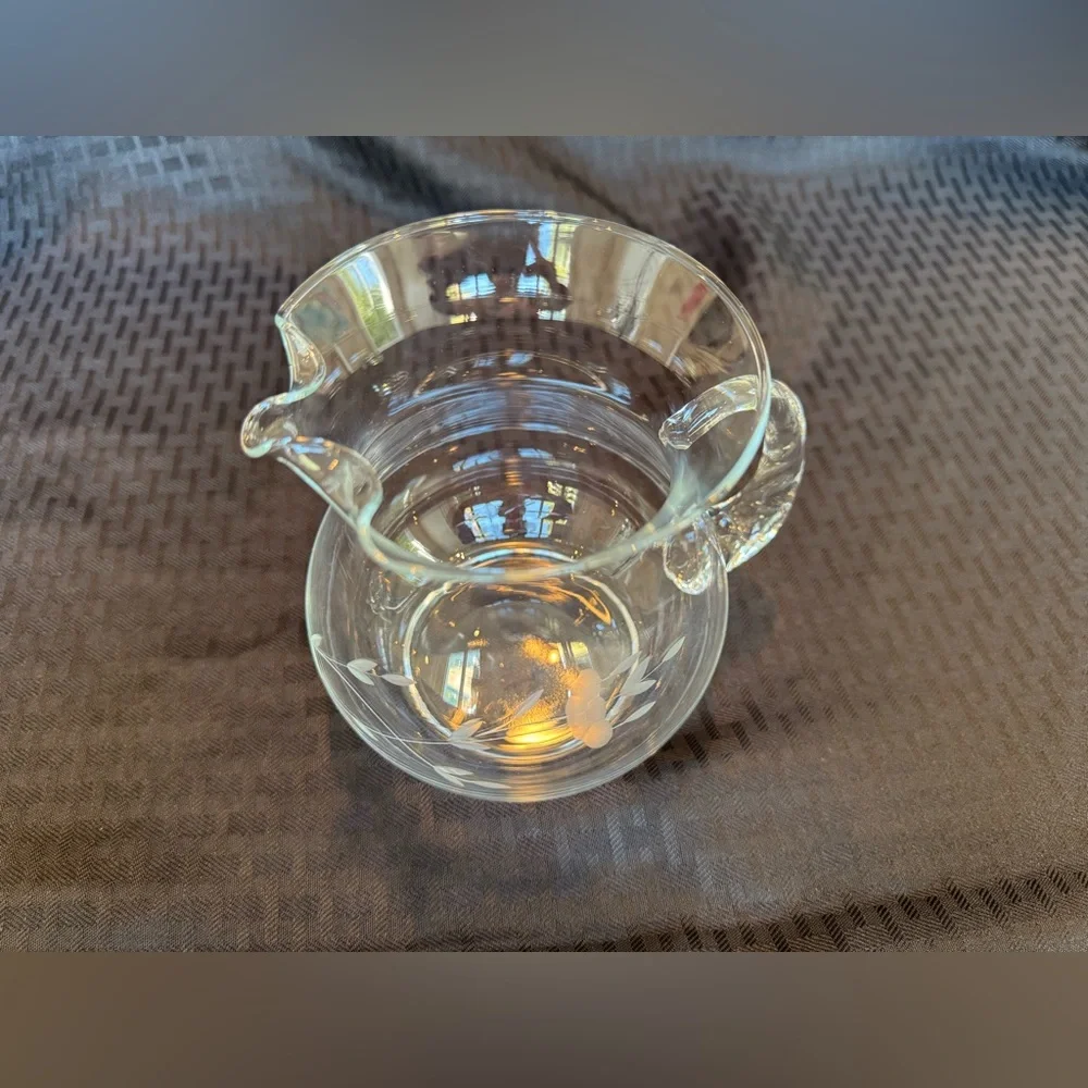 Princess House Heritage Crystal Glass Pitcher Etched Floral 30 oz 5.5” NWOT